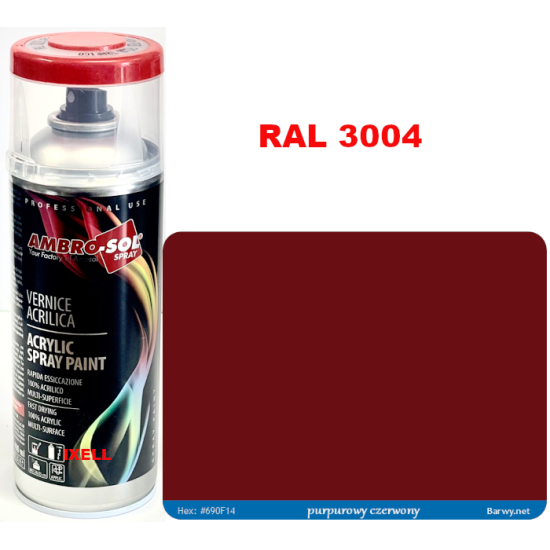 RAL 3004 LAKIER AKRYLOWY CZERWONY POŁYSK 400 ml spray AMBRO-SOL